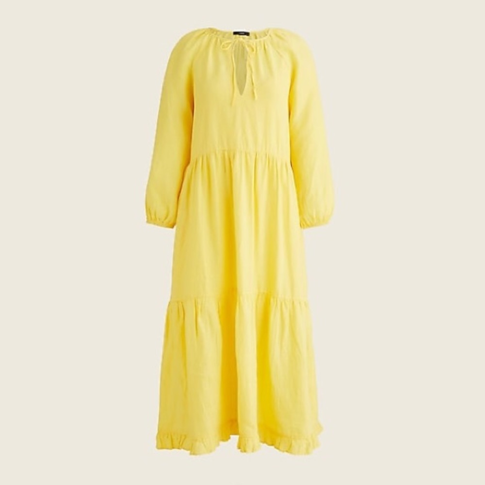 J. Crew Yellow Tiered Long Sleeve Maxi Dress